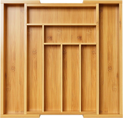 Bamboo Expandable Drawer Organizer for Utensils Holder, Adjustable Cutlery Tray, Wood Drawer Dividers Organizer for
