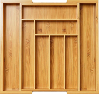Bamboo Expandable Drawer Organizer for Utensils Holder, Adjustable Cutlery Tray, Wood Drawer Dividers Organizer for