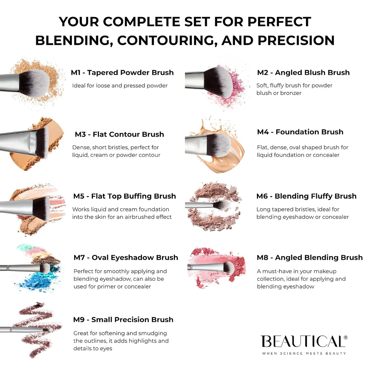 Professional Makeup Brush Set – 9 Piece Vegan Brushes with Carry Pouch | Soft Dense Bristles for Liquid, Cream &