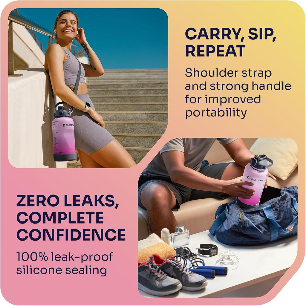 1 Gallon Water Bottle with 128 oz Capacity - Motivational Time Markers for Daily Hydration Goals - Leakproof BPA Free