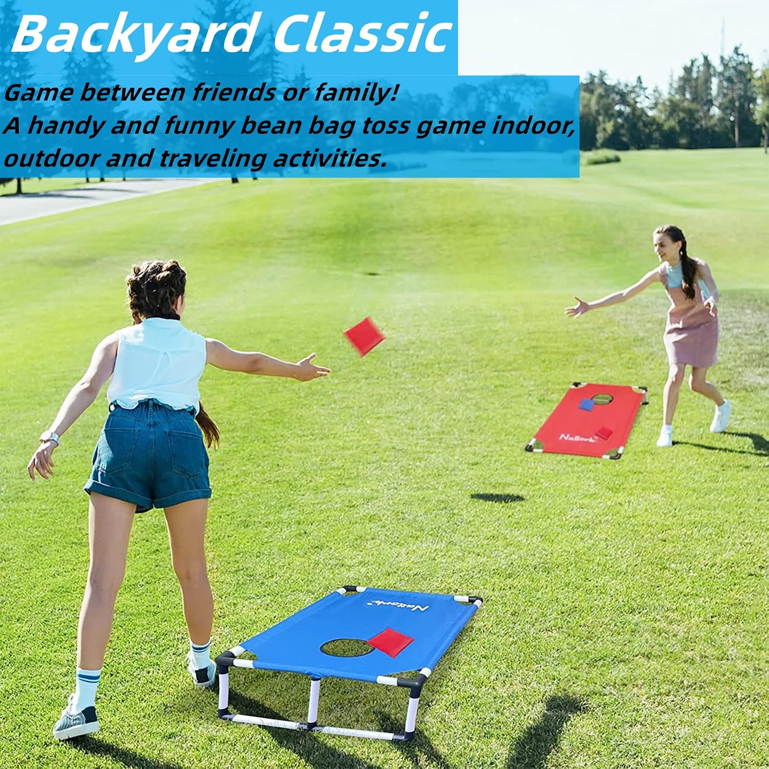 Portable Cornhole Set with 2 Collapsible Cornhole Boards, 8 Cornhole Bean Bags and Carrying Case for Yard Toss Game