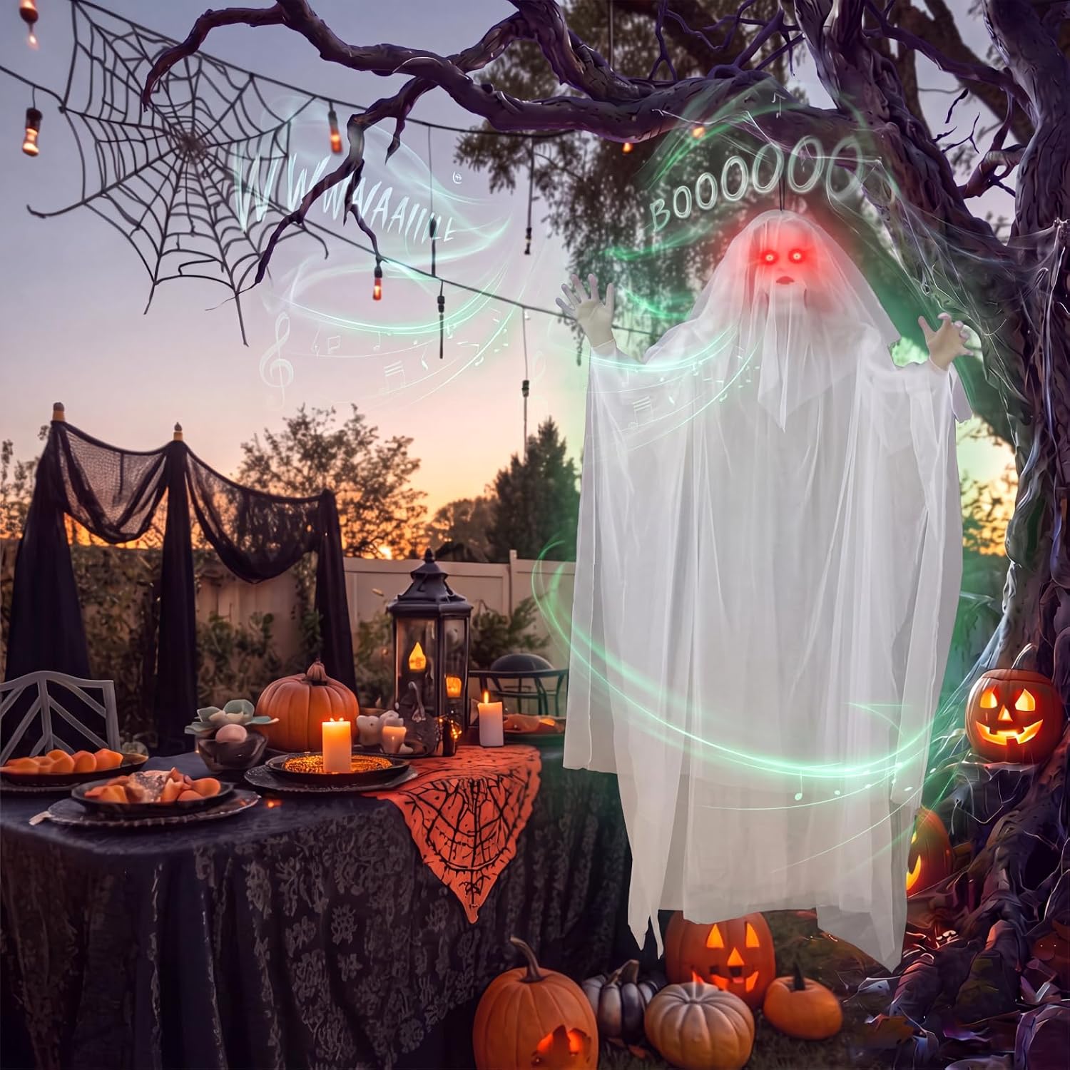Halloween Ghost Bride Decoration Ghost Bride Halloween Prop with Colorful LED Lights Sound Effects 66 Inch Hanging