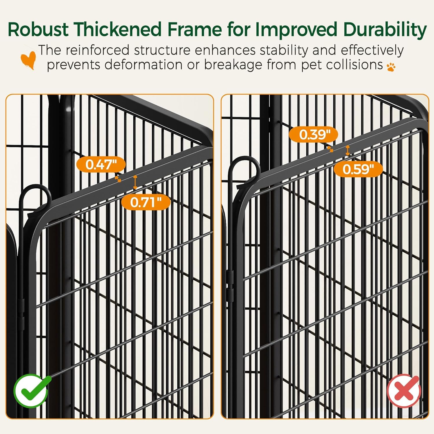 Dog Playpen, 40 Inch 8 Panels Heavy Duty Metal Pet Fence for Indoor Puppy Exercise Pen for RV Camping/Yard/Garden, Black