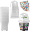 10 Pack 3 Inch Clear Plant Nursery Pots with Humidity Domes | Reusable Plastic Gardening Pot with Printed Labels