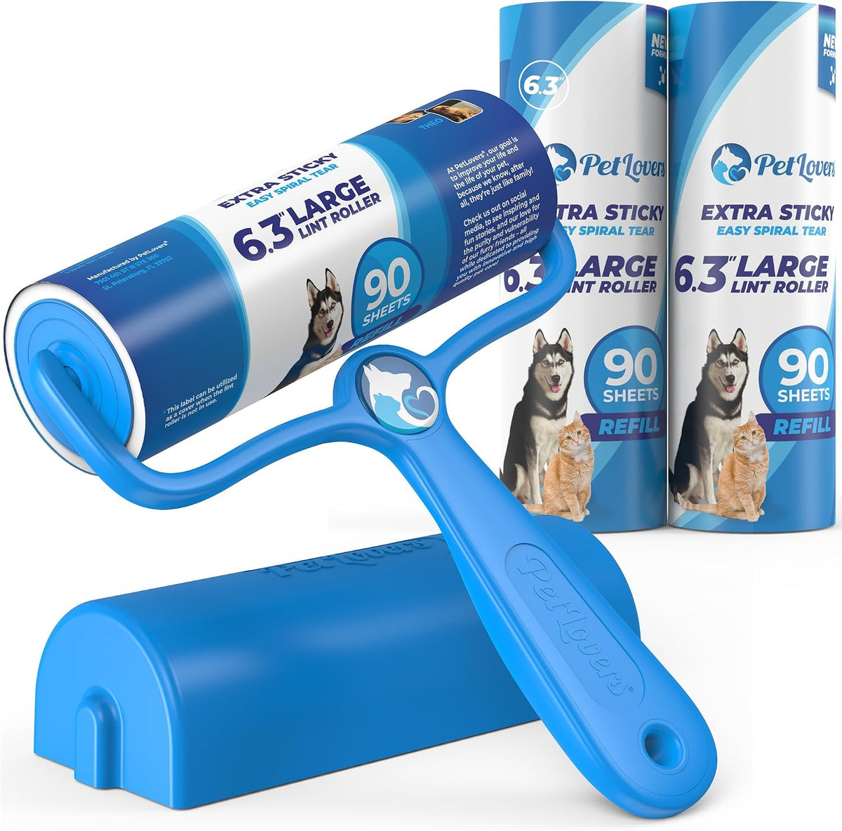 6.3" Large Lint Roller for Pet Hair Extra Sticky 270 Sheets, Ideal for Pet Hair Removal from Furniture & Clothes, Dog
