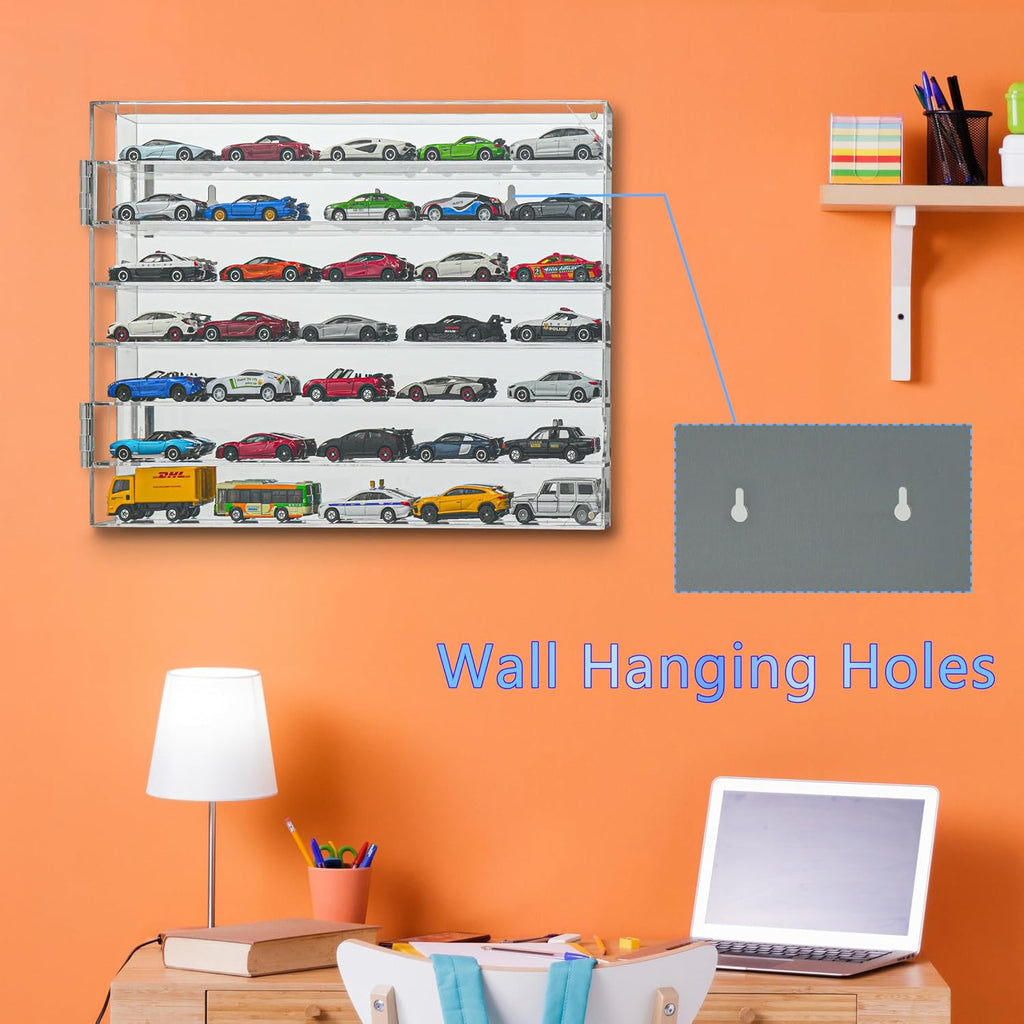 Model Car Display Case for Toy Cars, Matchbox Cars,1/64 Scale Diecast Display Case,Wall Mount,Mirrored Back,Hot 1/64