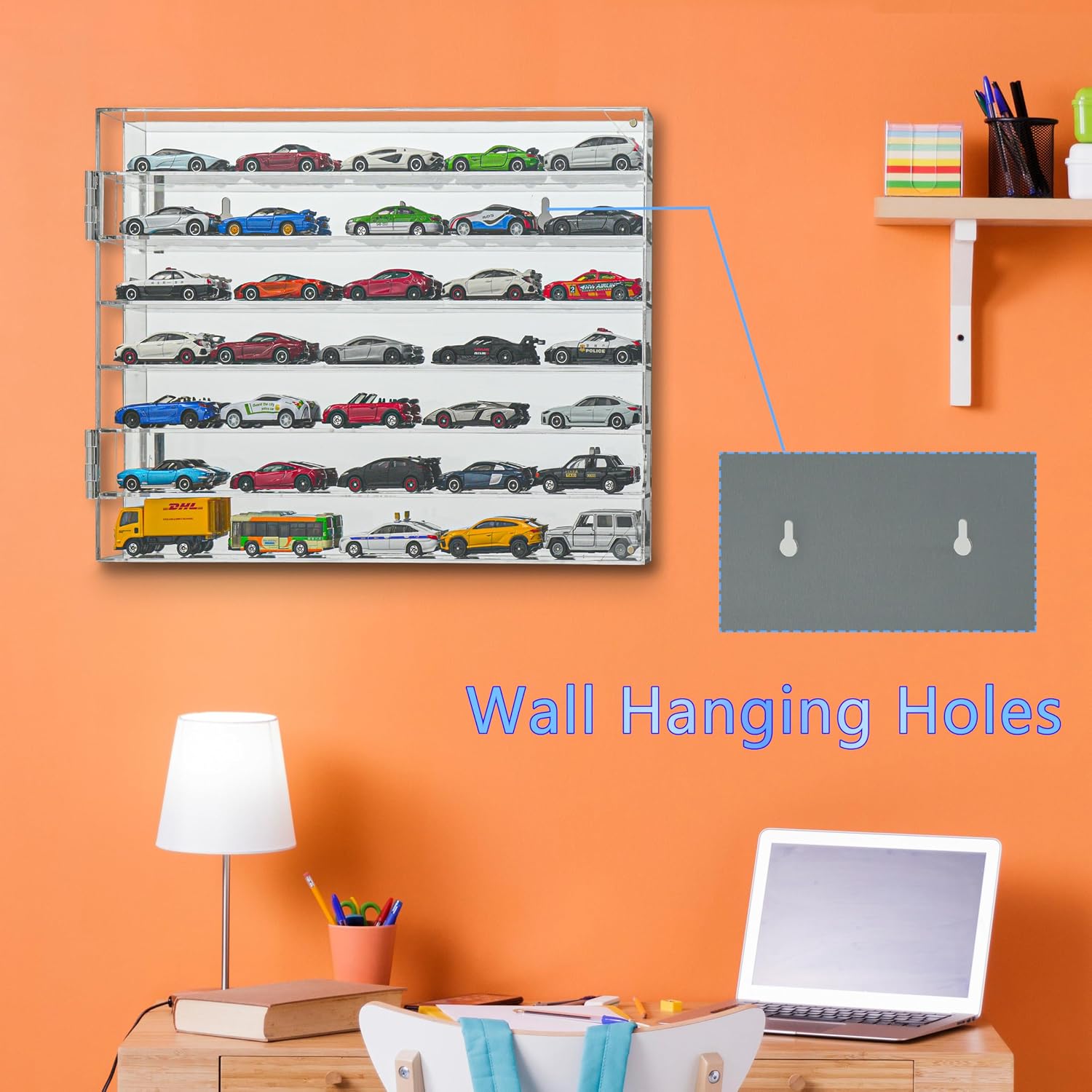 Model Car Display Case for Toy Cars, Matchbox Cars,1/64 Scale Diecast Display Case,Wall Mount,Mirrored Back,Hot 1/64
