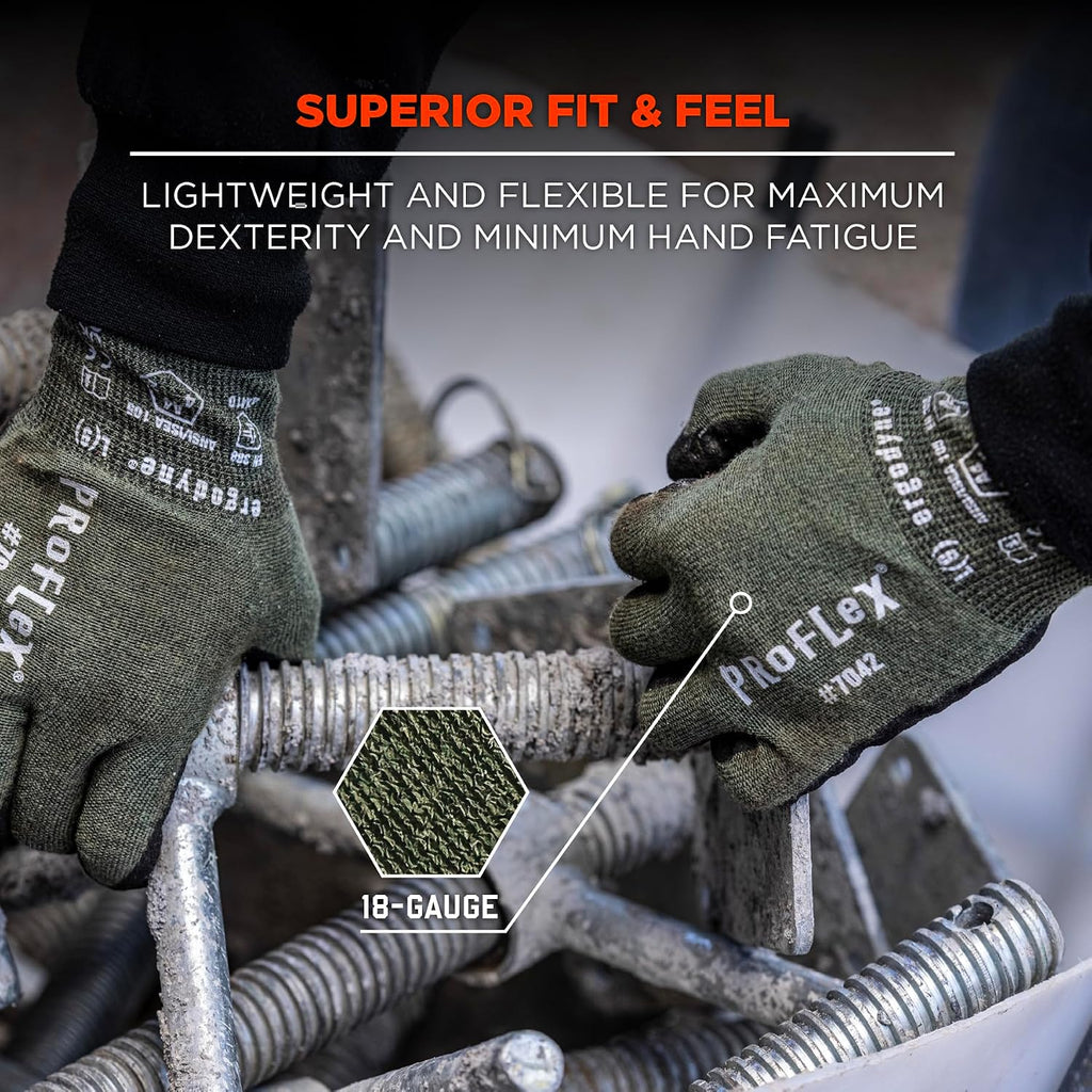 ProFlex 7042 Cut Resistant Work Gloves, ANSI A4, Contact Heat Resistant, Sandy Nitrile Coated Palms, 18g Aramid