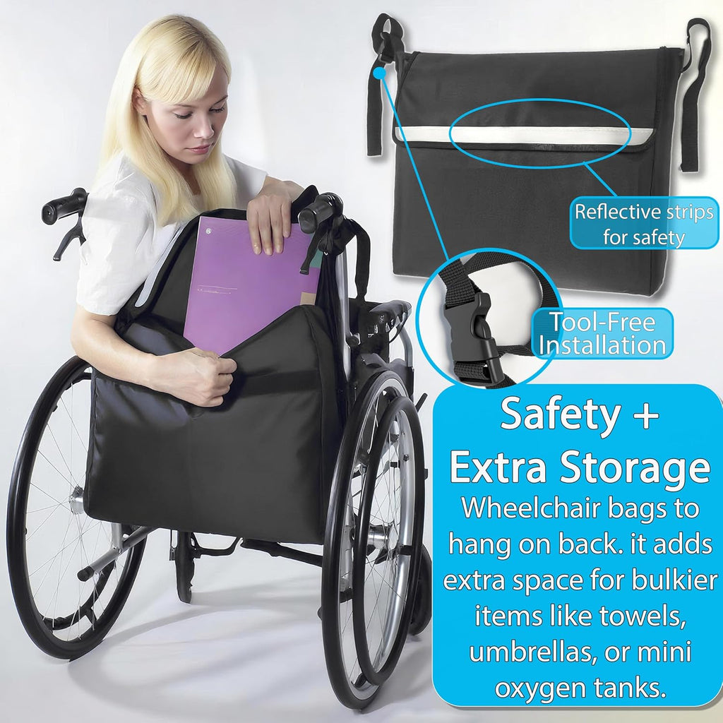 Wheelchair Accessories 2-Pack Set: Wheelchair Side Bag with Cup Holder & Back Bag - Fits All Wheelchairs | Wheelchair