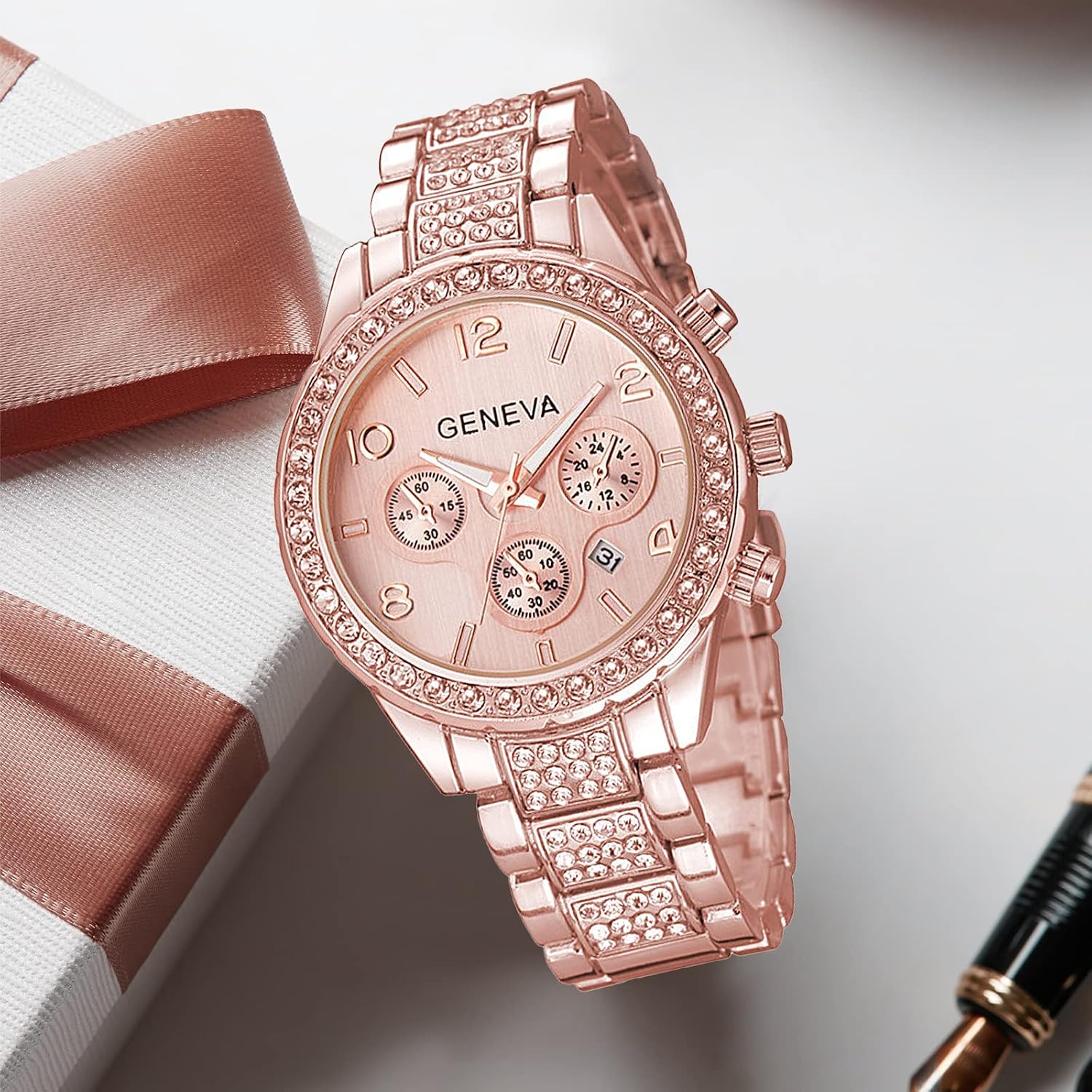 Unisex Diamond Watches Luxury Men and Women Calendar Quartz Clock Rose Gold Silver Stainless Steel Watch