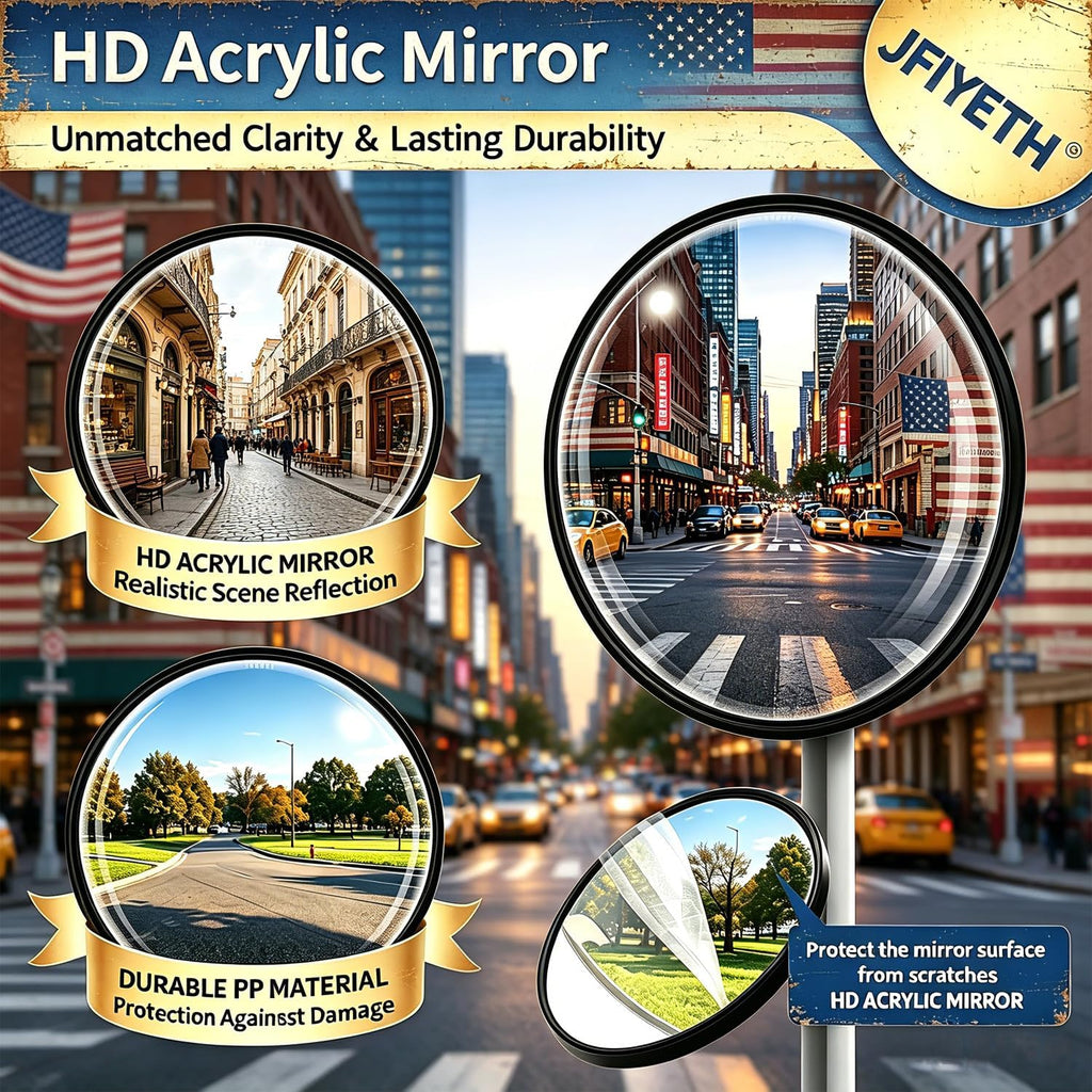 12" Convex Safety Mirror– 180° Adjustable Wide Angle Acrylic Traffic Mirror for Driveway, Garage & Warehouse
