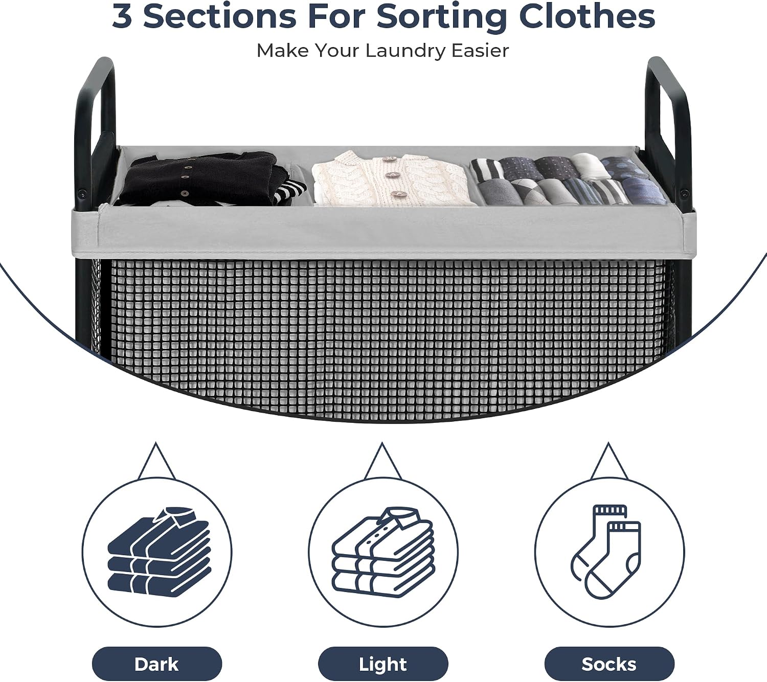 Laundry Hamper 3 Section, 120L Rolling Laundry Sorter Cart with Removable and Washable Liner Bag, Clothes Hamper with