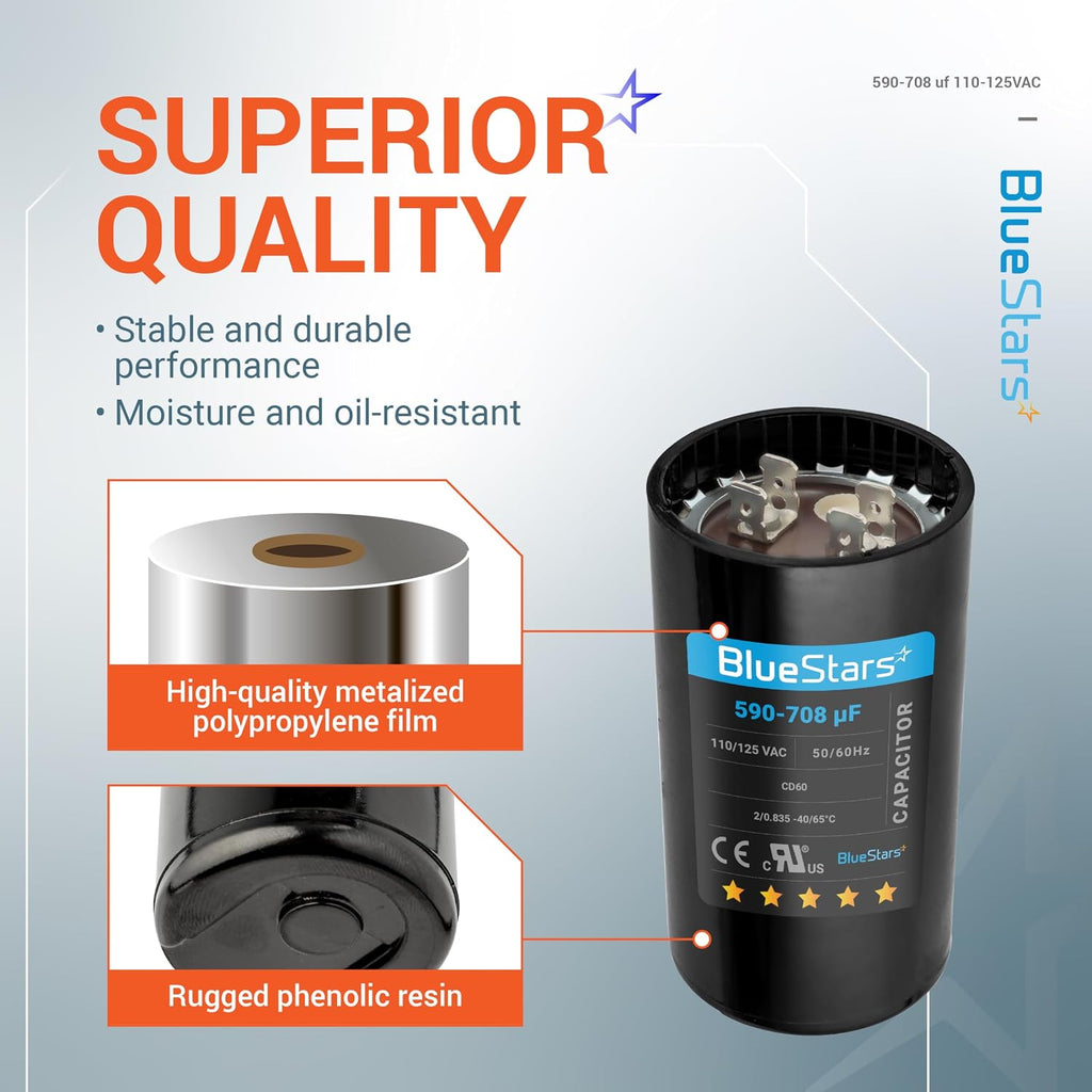 BlueStars 590-708 uF MFD 110-125 VAC Motor Start Capacitor Single Phase