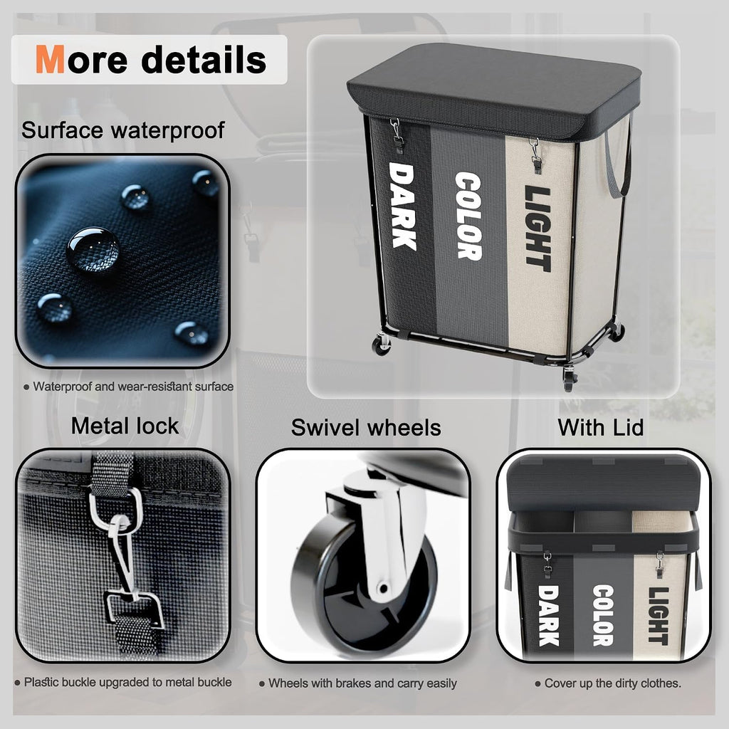 Laundry Sorter with Wheels 240L Rolling Laundry Cart,3 Compartment Designed Removable Laundry Bag for Daily Use in