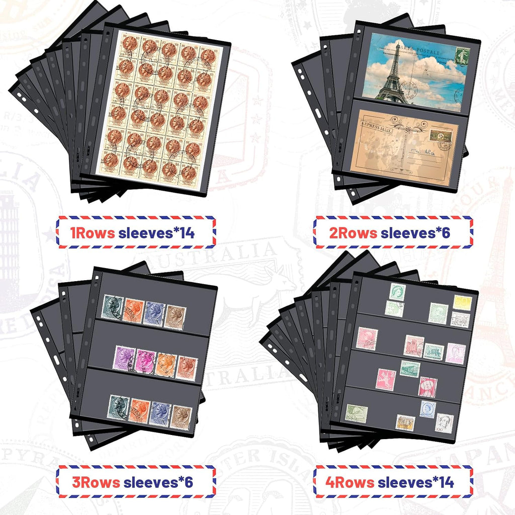 40 Sheet Stamp Pages for Stamp Album Binder 1/2/3/4 Pockets Collectors Postage Collecting Supplies Book of Stamps 9