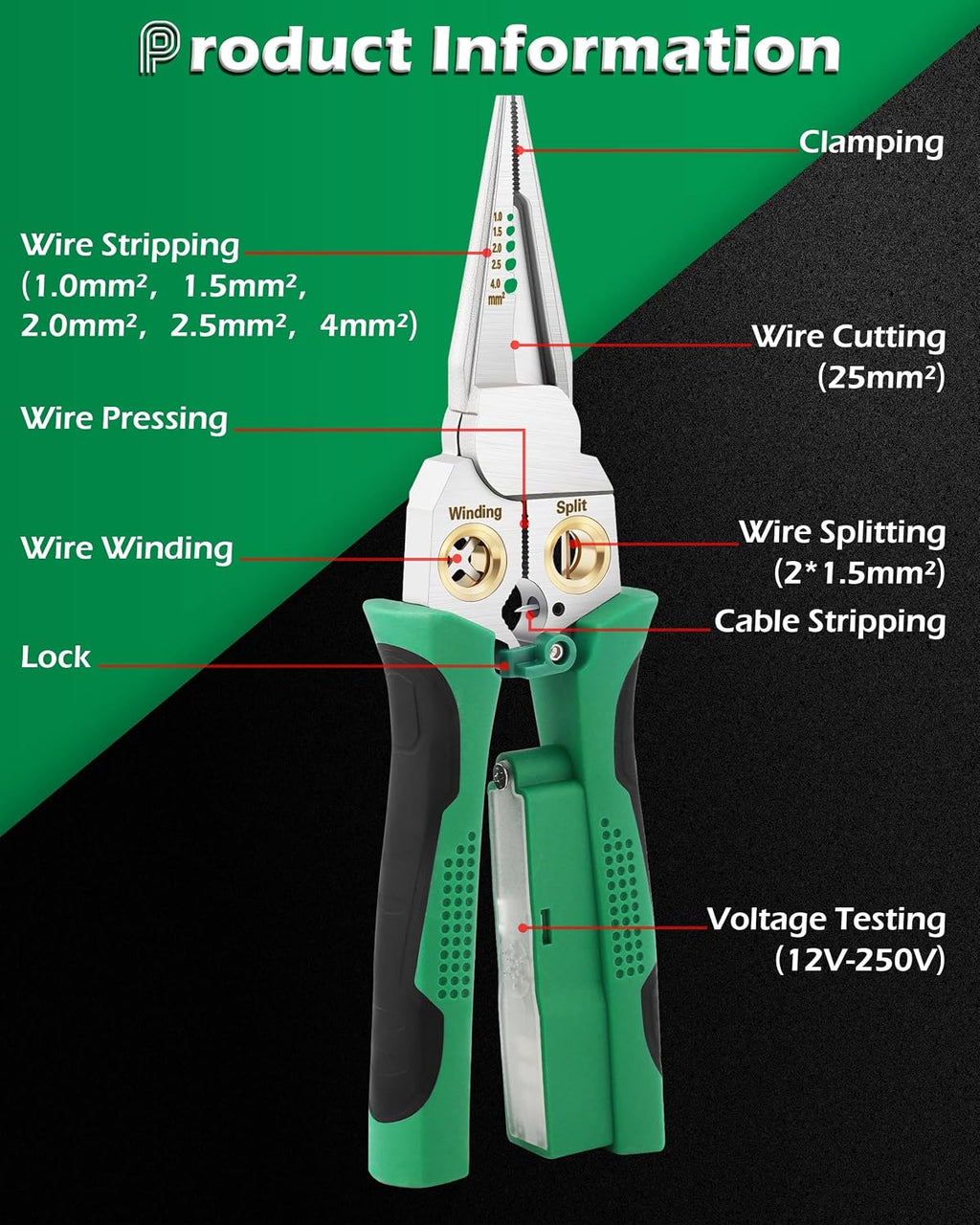 Safeguard Wire Stripper with Voltage Tester (12V-250V AC/DC), Wire Crimper Cutter for 10-18 AWG – Electrician Tool