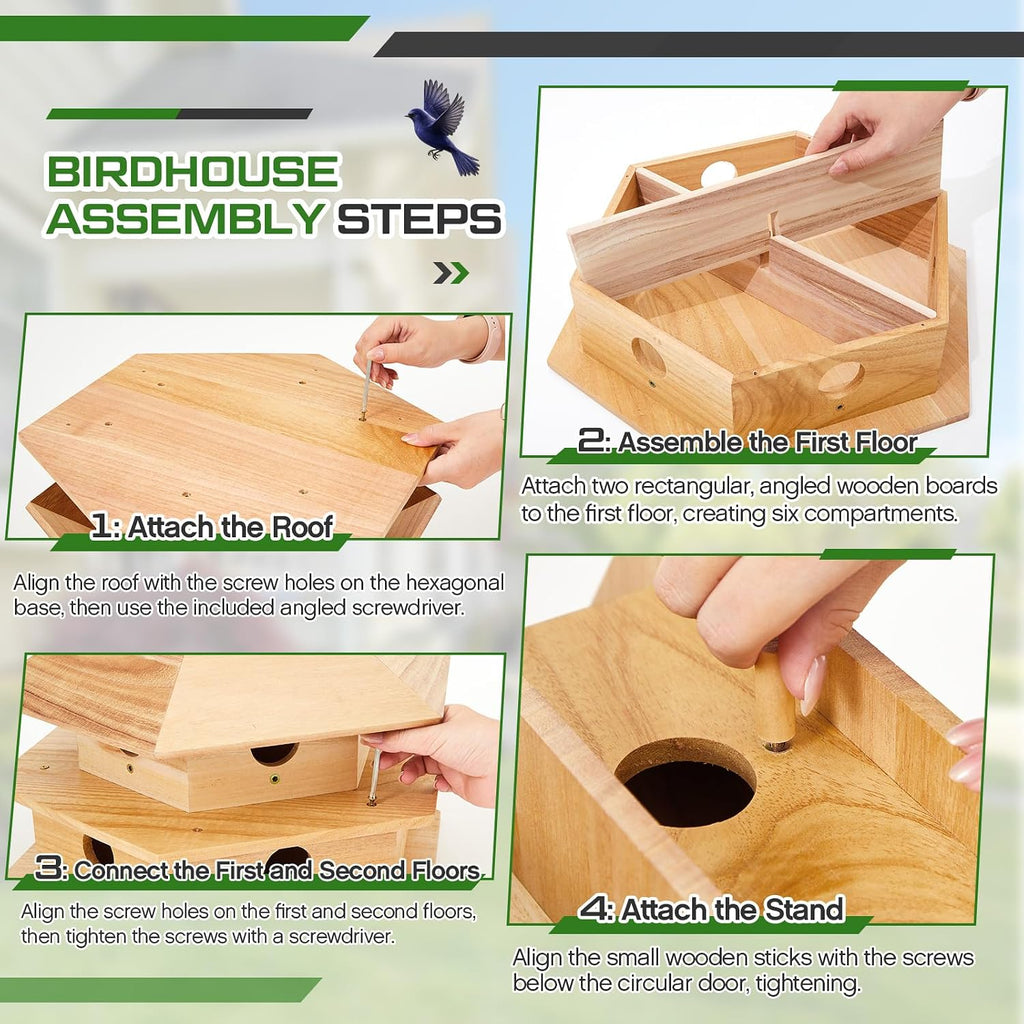 Purple Martin House, 12 Room Martin BirdHouses for Outside, Sycamore Wood Construction & Waterproof(Wood Color,16.54