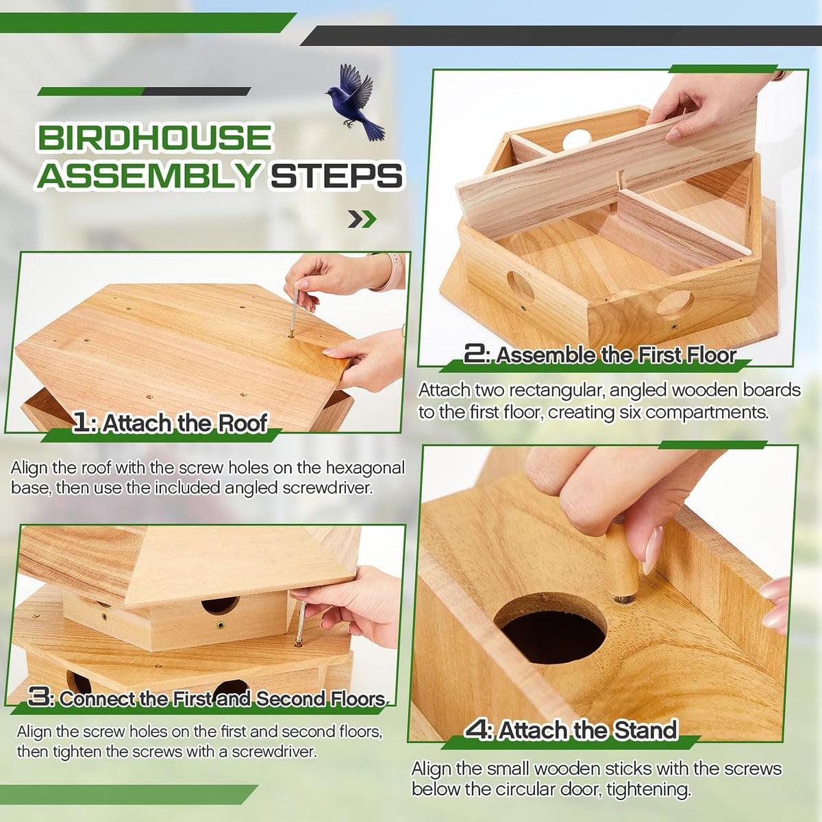 Purple Martin House, 12 Room Martin BirdHouses for Outside, Sycamore Wood Construction & Waterproof(Wood Color,16.54