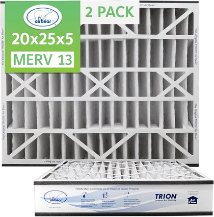 Air Bear 20x25x5 Air Filter MERV 13 (2-Pack) Pleated HVAC Air Filter Replacement (Actual Size: 19.75 x 24.25 x 4.9