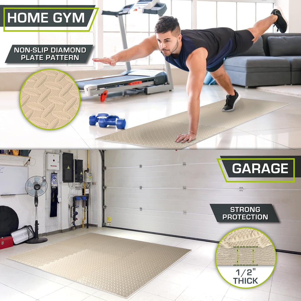 Fit Exercise Puzzle Mat 1/2-inch, EVA Interlocking Foam Floor Tiles for Home Gym, Workout Equipment, Kids Play Areas