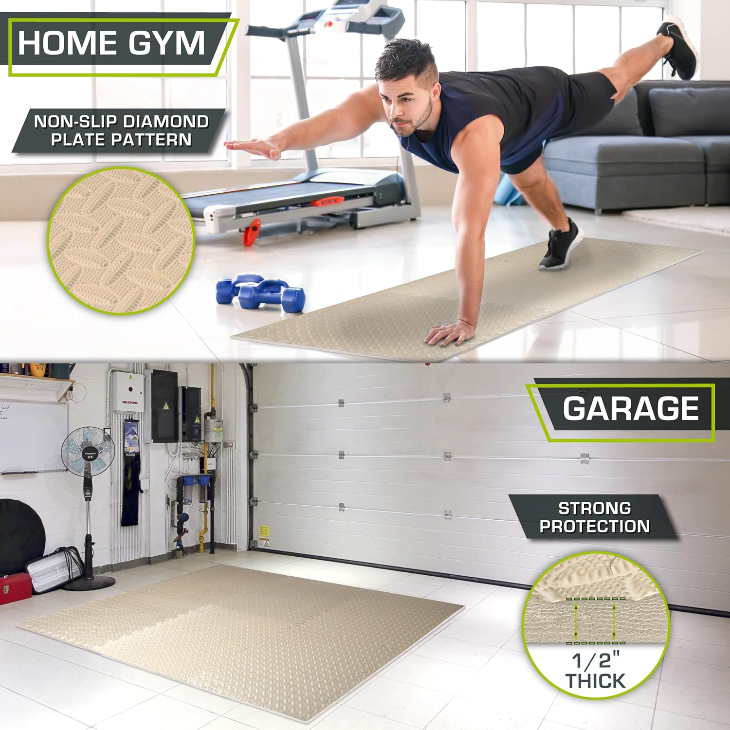 Fit Exercise Puzzle Mat 1/2-inch, EVA Interlocking Foam Floor Tiles for Home Gym, Workout Equipment, Kids Play Areas