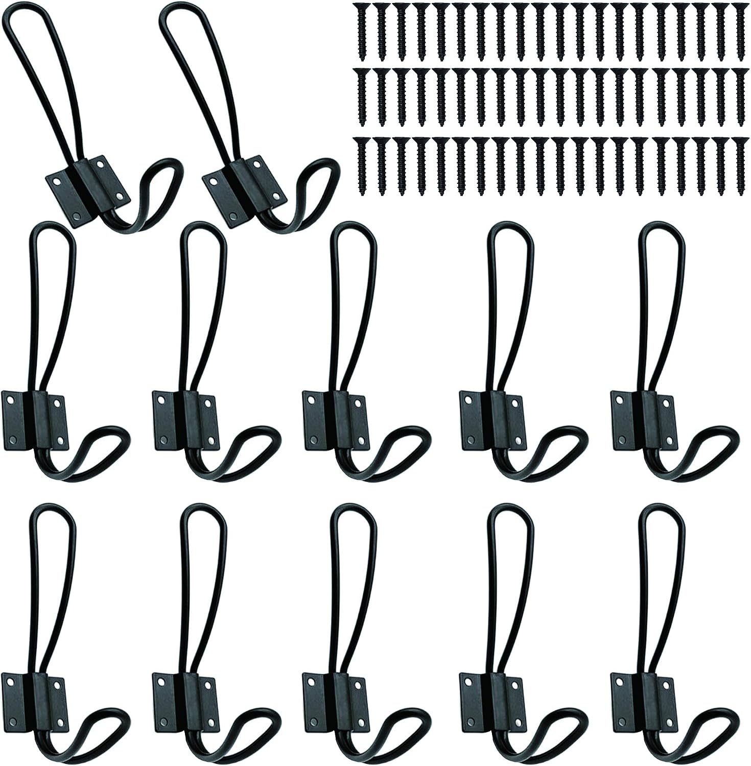 Rustic Entryway Hooks-12 Pack Farmhouse Hooks with Metal Screws Included, Black Decorative Wall Mounted Rustic Coat