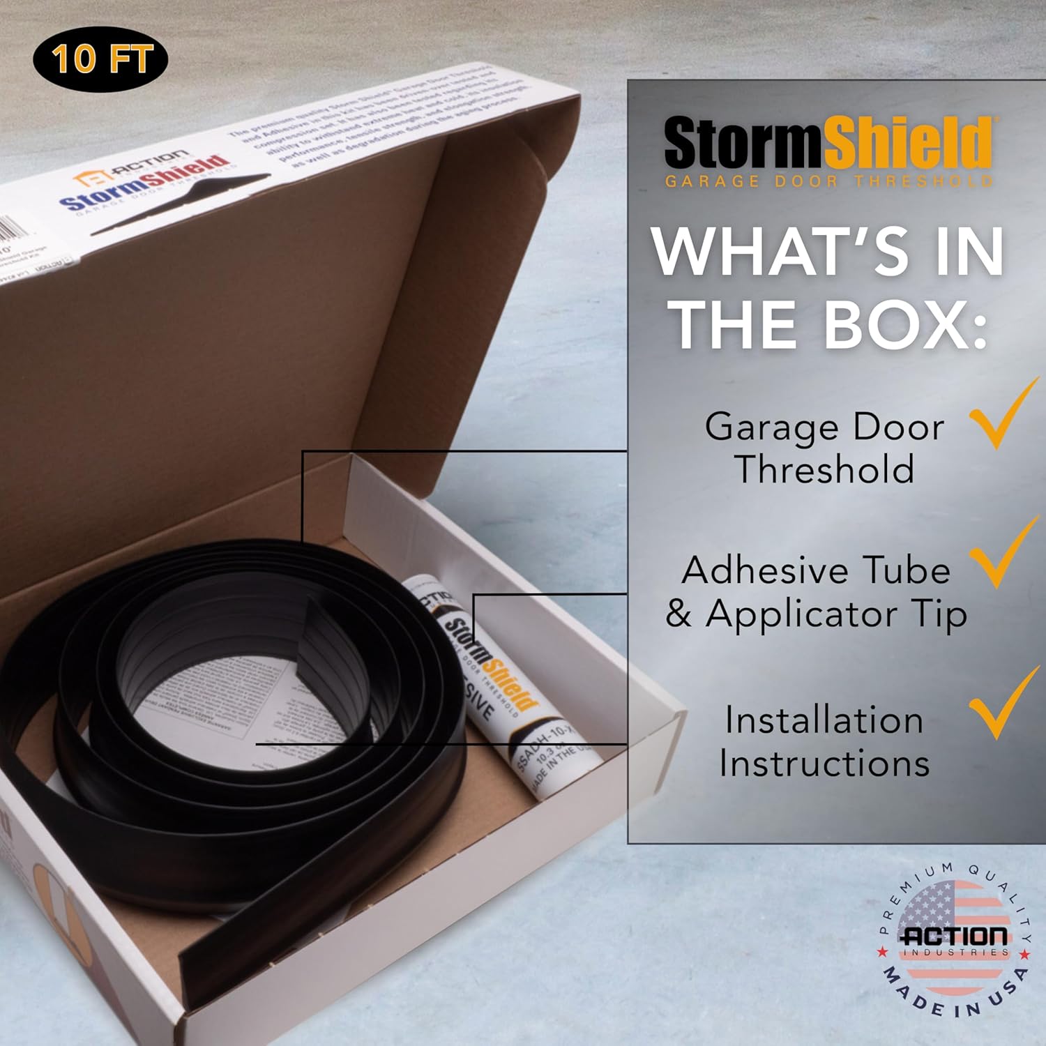 10 ft Garage Door Seal Threshold Strip - Durable PVC Rubber Seal Strip - Flame Resistant, Weatherproofing Garage Door