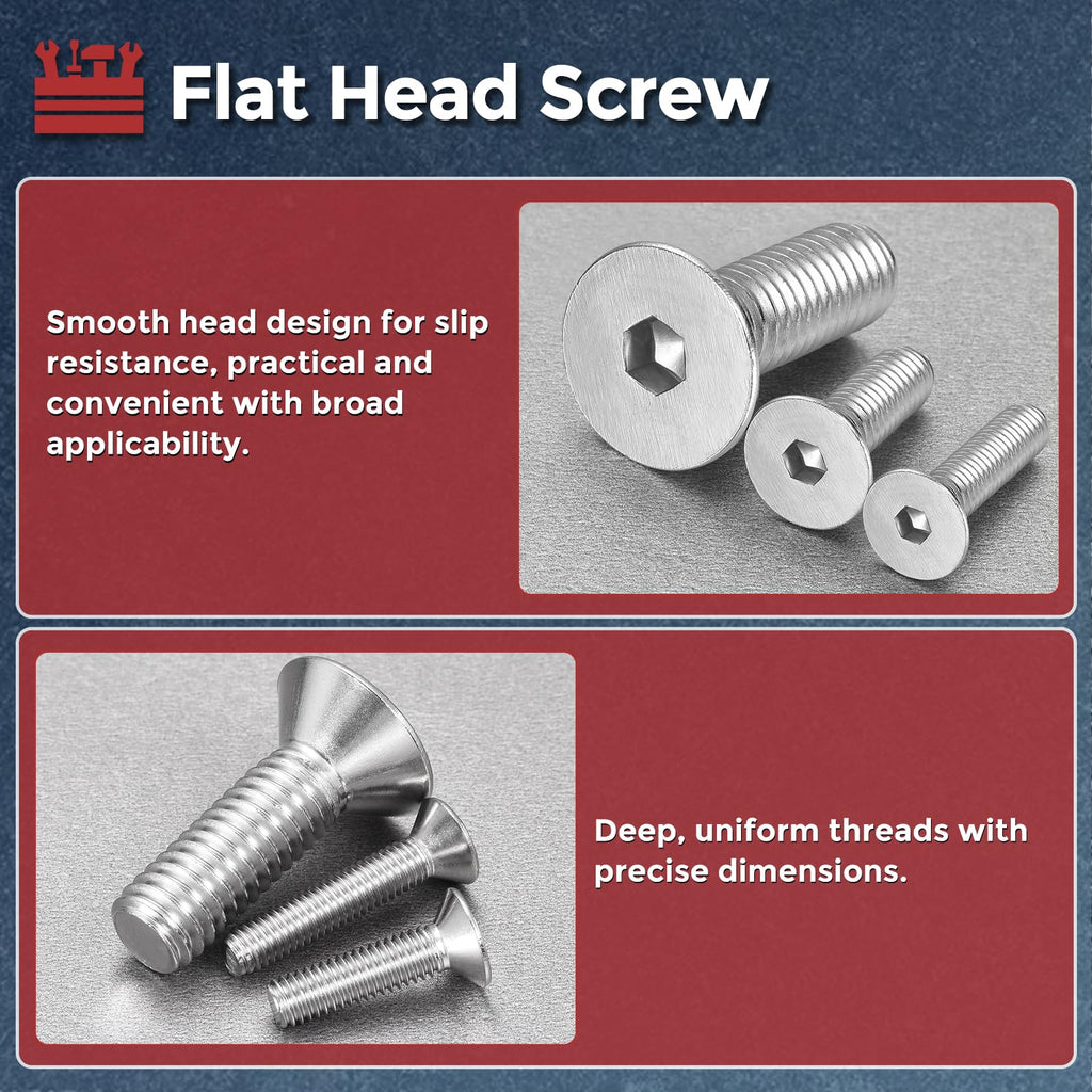 Kozelo 50Pcs #6-32x1-1/4 Flat Head Socket Cap Screw Countersunk Bolt