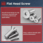 Kozelo 50Pcs #6-32x1-1/4 Flat Head Socket Cap Screw Countersunk Bolt