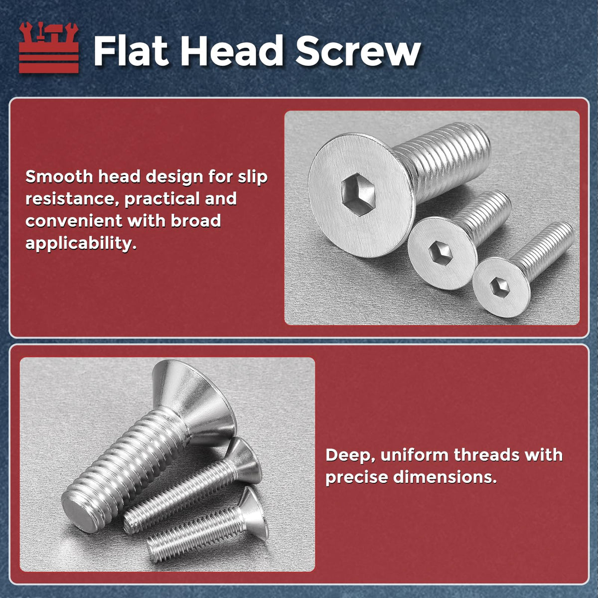 Kozelo 50Pcs #6-32x1-1/4 Flat Head Socket Cap Screw Countersunk Bolt
