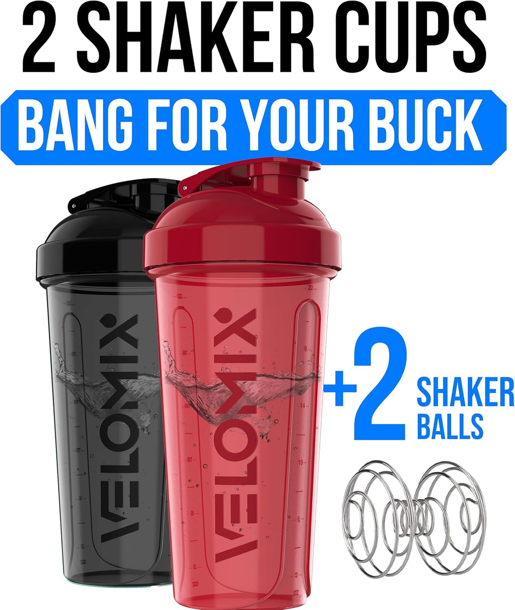 2 Pack 28oz Protein Shaker Bottle for Protein Mixes, Red/Black | 2x Wire Whisk, Leak Proof Shaker Cups for Protein