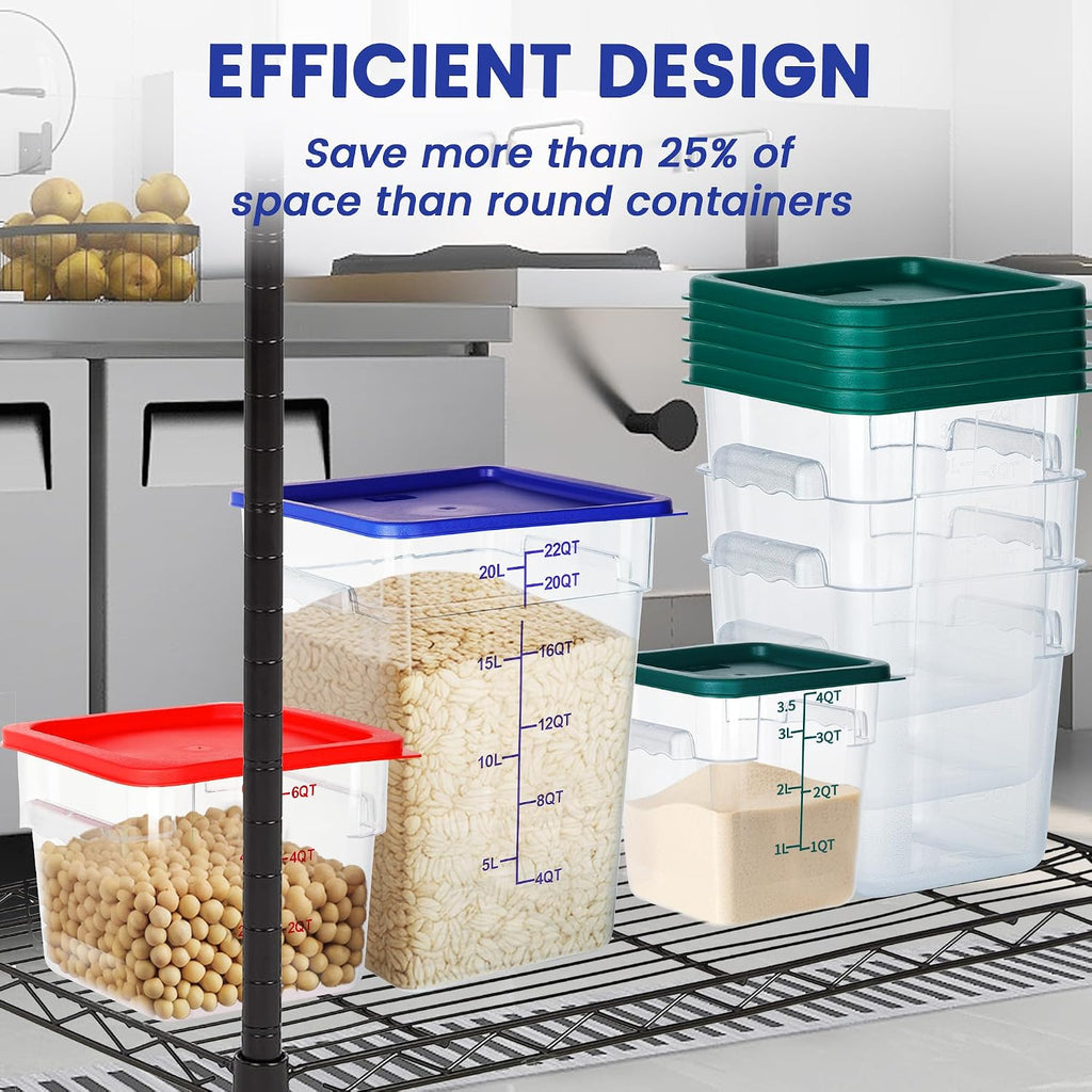 4 Pack 22 Qt Square Food Storage Containers with Lids, NSF, Clear