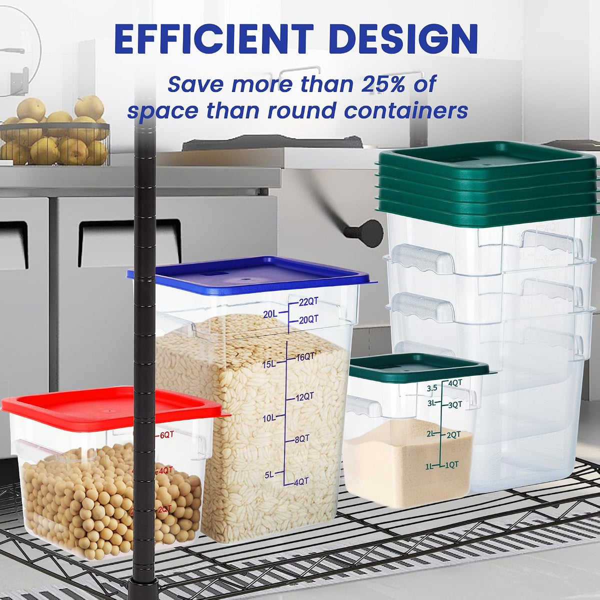 4 Pack 22 Qt Square Food Storage Containers with Lids, NSF, Clear