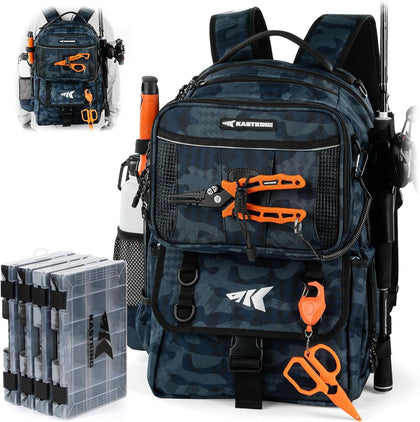 BaitSpace Fishing Tackle Backpack with Removable Bait Binder,2 Rod Holders Storage Fishing Gear and Equipment | 50L