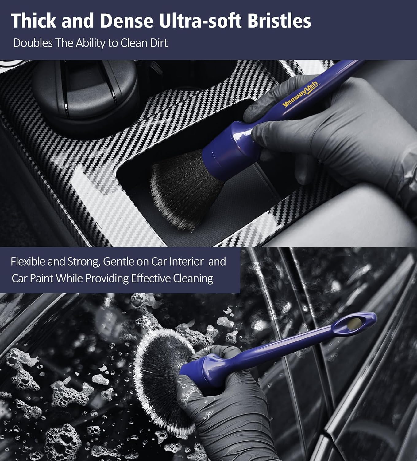 Car Detailing Brush Set, 3PCS Ultra Soft and Thick No Scratch Detail Brush for Car Dashboard Air Vents Leather Seat