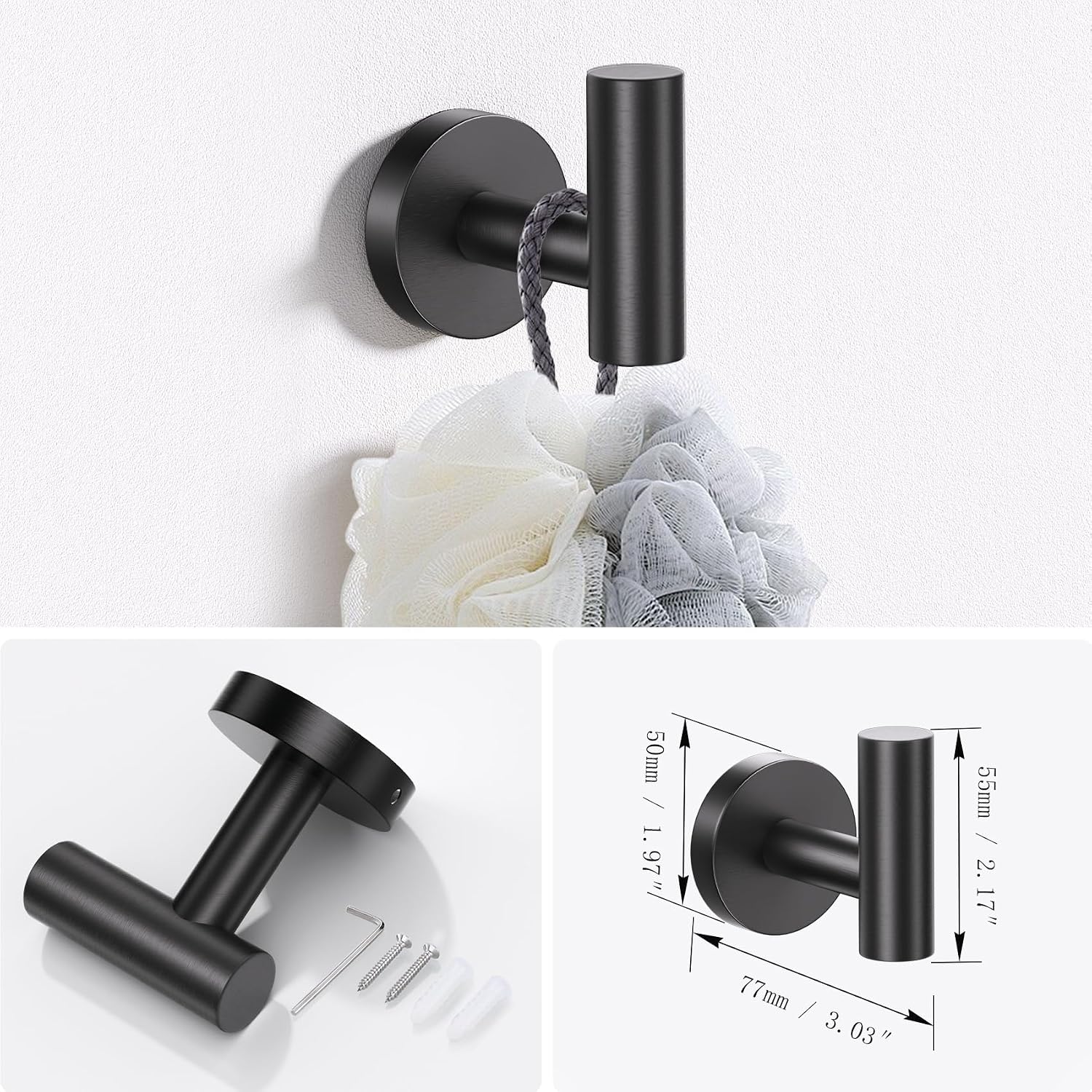 Bathroom Hardware Set, 4-Piece Towel Bar Set Include Toilet Paper Holder,Towel Ring and 2 Towel Hooks Stainless Steel