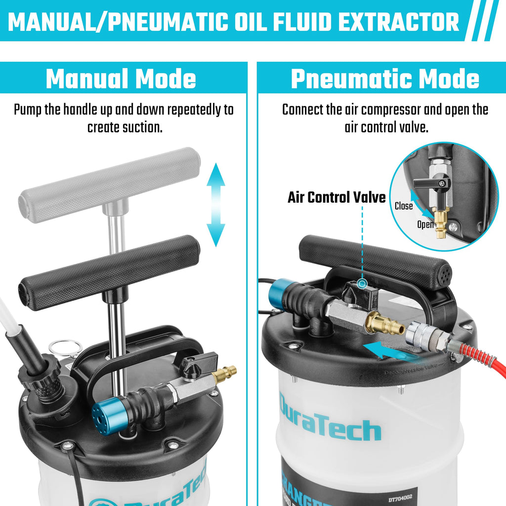 DURATECH 6.5L Oil Extractor Pump, Pneumatic Manual Fluid Extractor