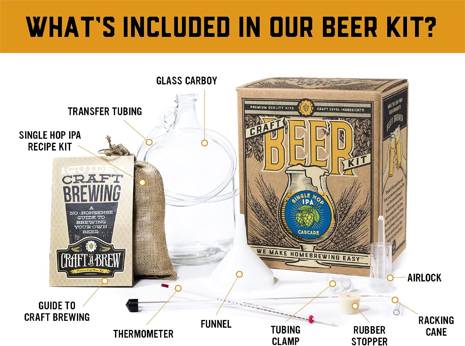 Single Hop IPA (Cascade) - Beer Making Kit - Make Your Own Craft Beer - Complete Equipment and Supplies - Starter