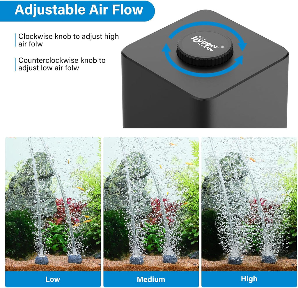Aquarium Air Pump, Quiet Adjustable Fish Tank Air Pump, 4W/7W/11W Powerful Oxygen Aerator Dual Stainless Steel