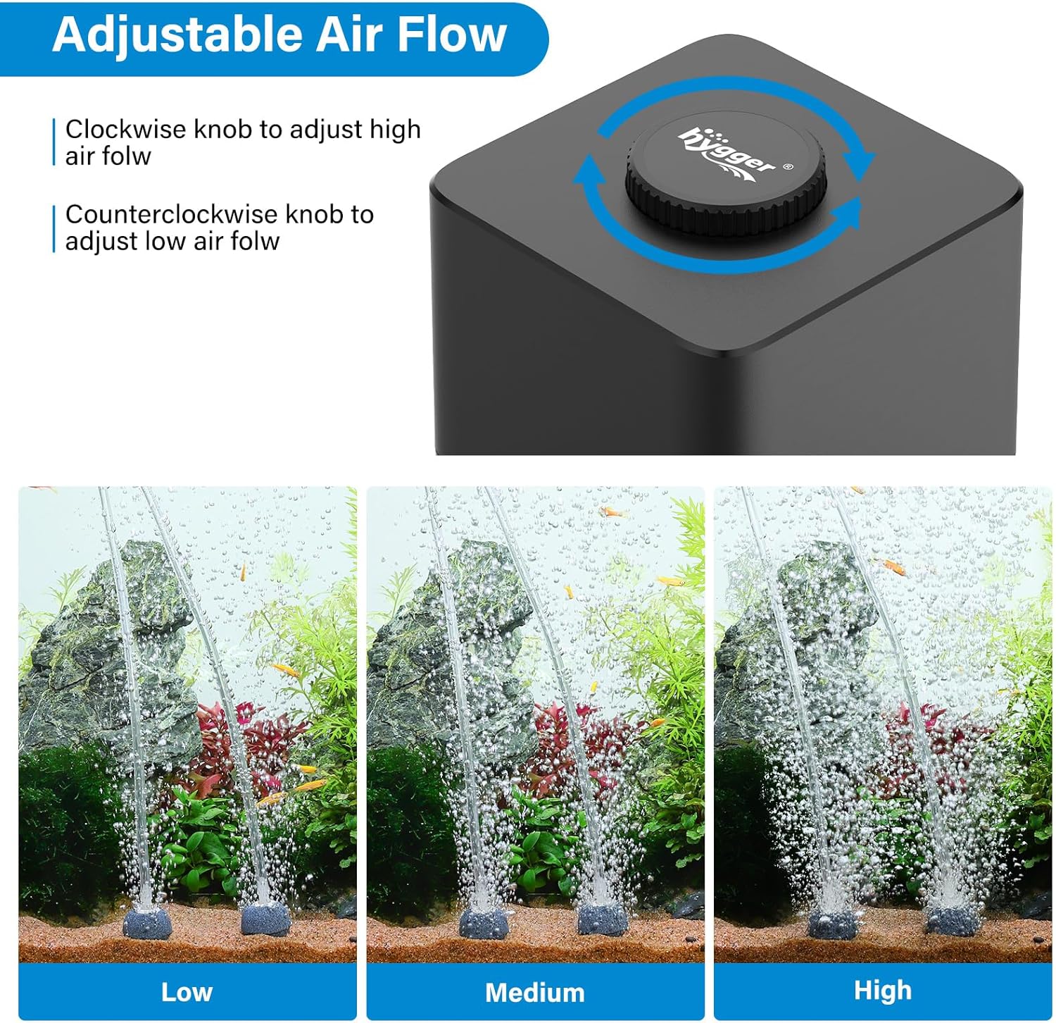 Aquarium Air Pump, Quiet Adjustable Fish Tank Air Pump, 4W/7W/11W Powerful Oxygen Aerator Dual Stainless Steel