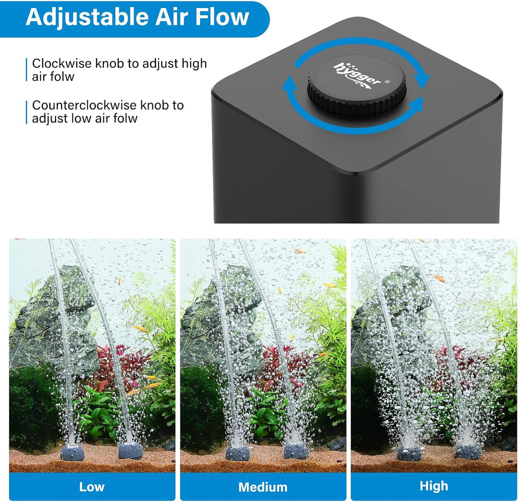 Aquarium Air Pump, Quiet Adjustable Fish Tank Air Pump, 4W/7W/11W Powerful Oxygen Aerator Dual Stainless Steel