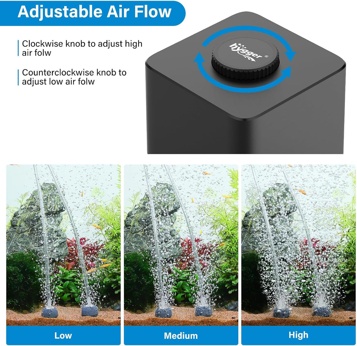 Aquarium Air Pump, Quiet Adjustable Fish Tank Air Pump, 4W/7W/11W Powerful Oxygen Aerator Dual Stainless Steel