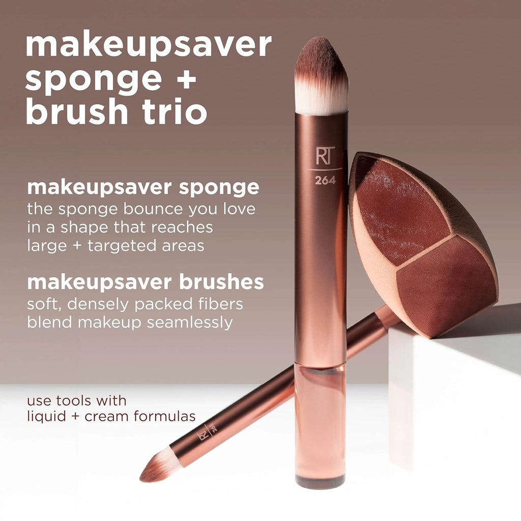Makeupsaver Blending Sponge + Makeup Brushes Trio | Less makeup waste with a makeup sponge and makeup brush set