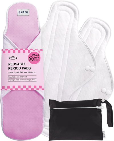 Pixie Cotton Cloth Pads for Feminine Care - 100% Organic Reusable Pads - Ranked 1 for Softest Menstrual Sanitary