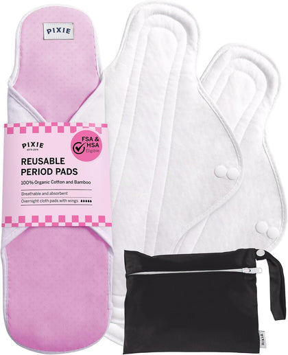 Pixie Cotton Cloth Pads for Feminine Care - 100% Organic Reusable Pads - Ranked 1 for Softest Menstrual Sanitary
