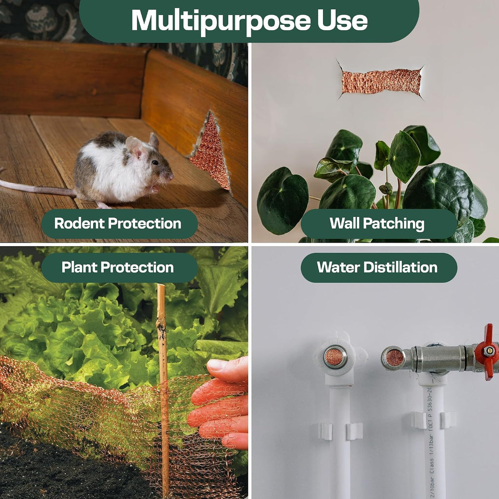 3rd Gen Copper Mesh Rodent Control Kit 5" x 35ft, 100% Premium Copper Wool for Sealing Holes & Water Gaps, Blocks