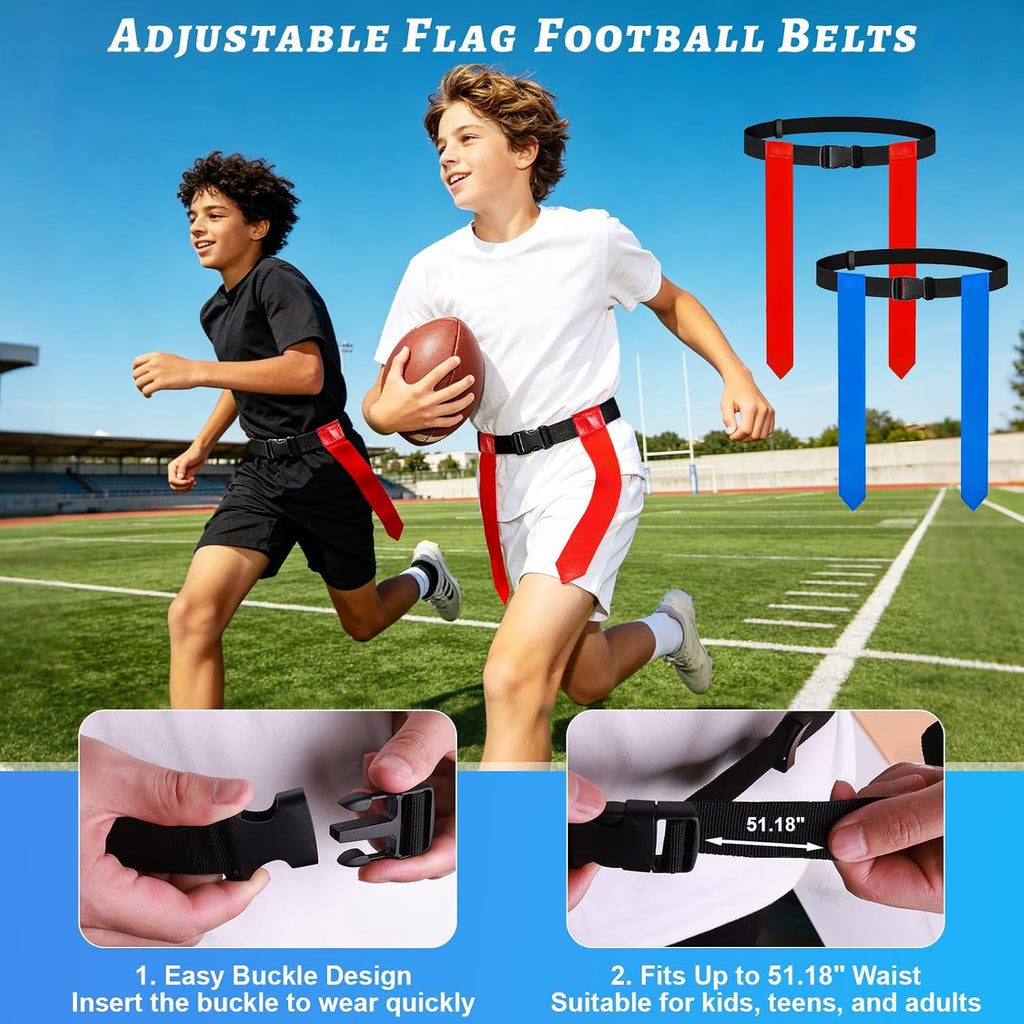 Flag Football Belts Set, 14 Players Adjustable Extended Youth Flag Football Set for Kids, Teens & Adults, Ideal for