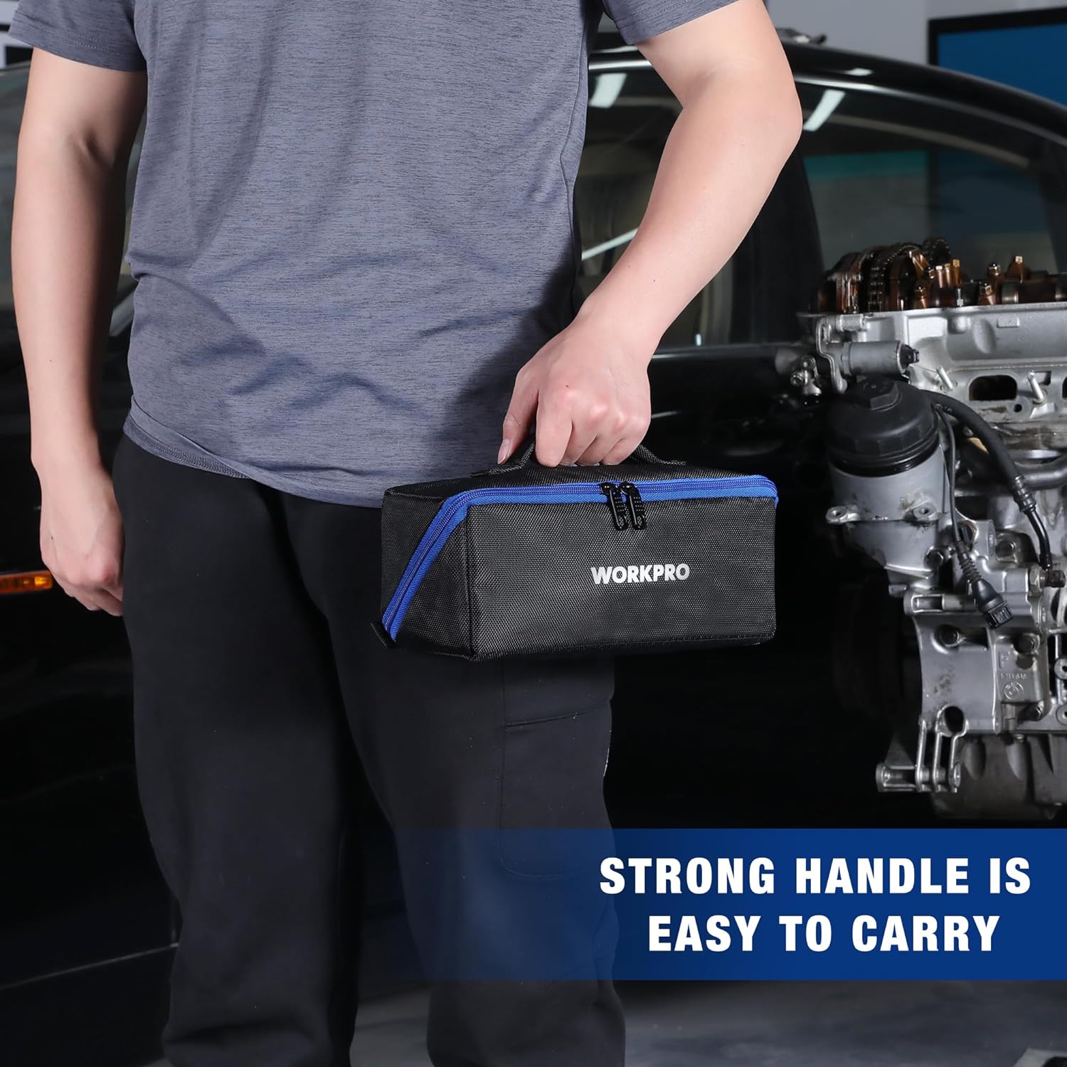 Tool Bag, 10" Wide Mouth Utility Tool Bag with Zipper, Heavy Duty Tool Storage Bag, Multipurpose Tool Case Small Tool