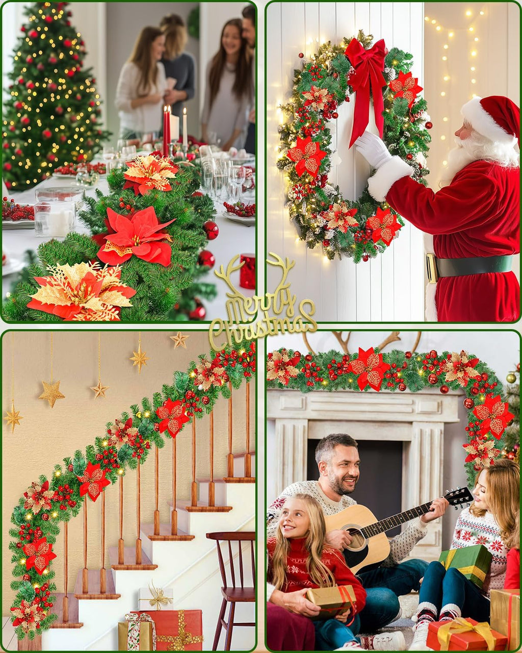 Christmas Garland, 9FT/2.7M Xmas Garland with Lights for Front Door, Christmas Tree Decorations, Mantle, Home