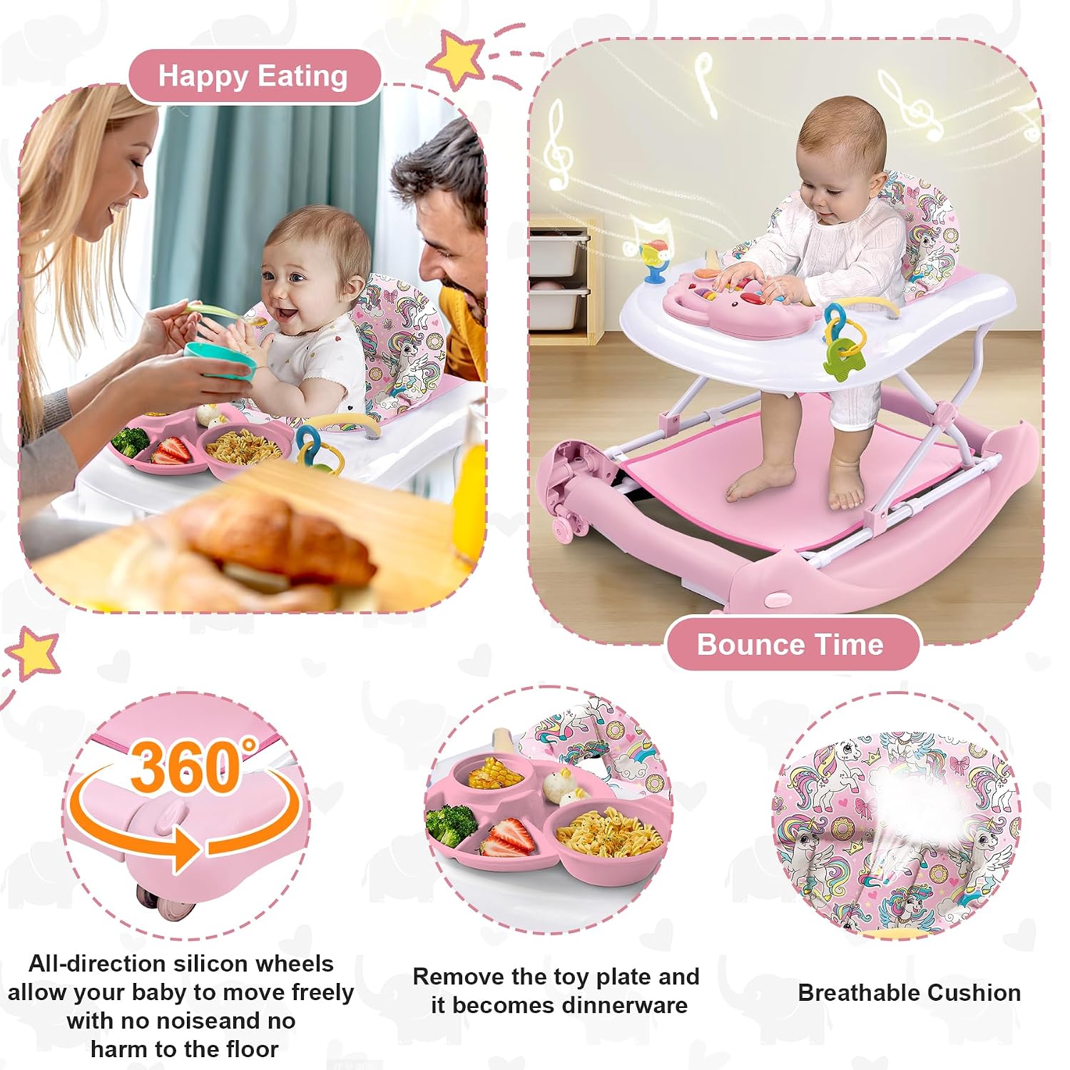 Foldable Baby 5-in-1 Activity Walker - Rocker, Activity Center, Bouncer, Seat Walker, Push Walker - Adjustable Speed